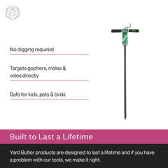 Yard Butler applicator in use on lawn placing bait into underground tunnel for safer control