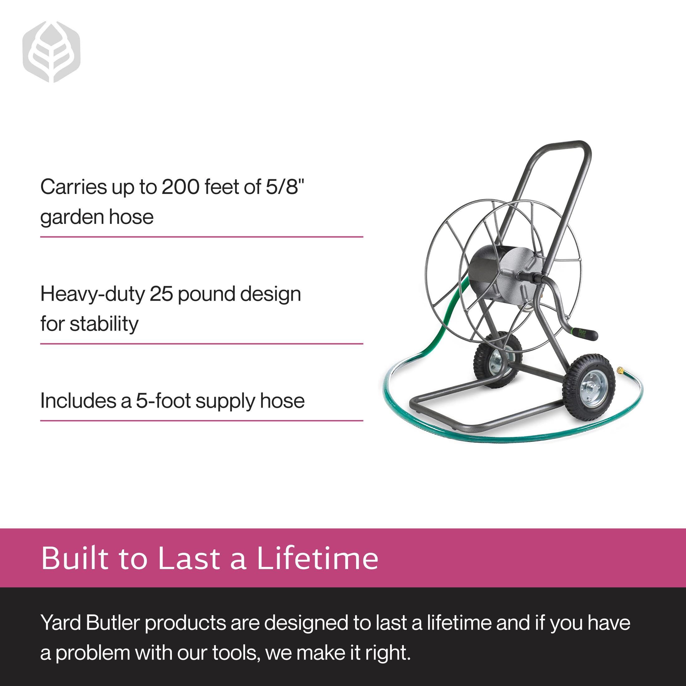 Yard Butler wheeled to faucet in use for fast watering and effortless movement