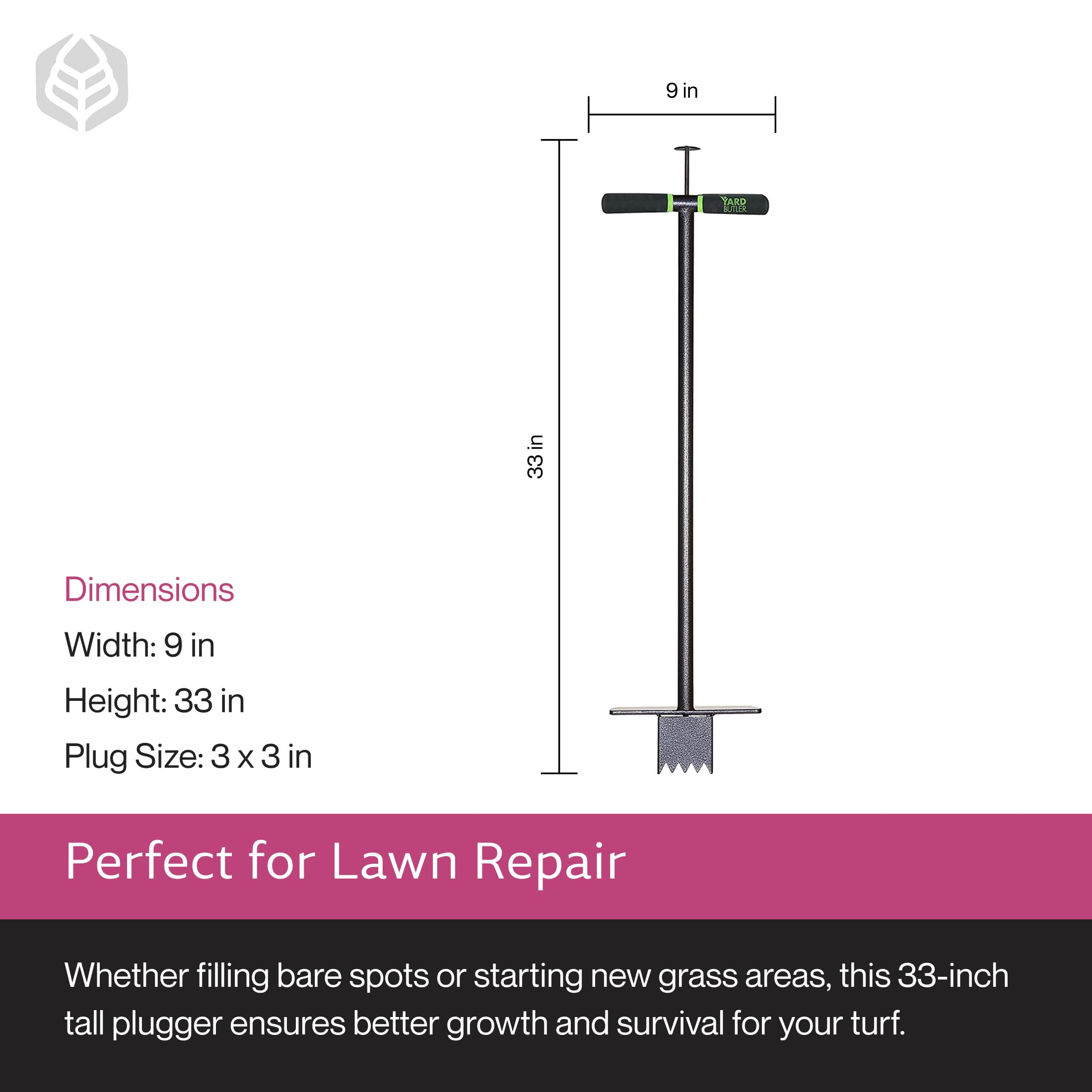 Yard Butler lifestyle shot of homeowner using plugger to fix patchy lawn efficiently