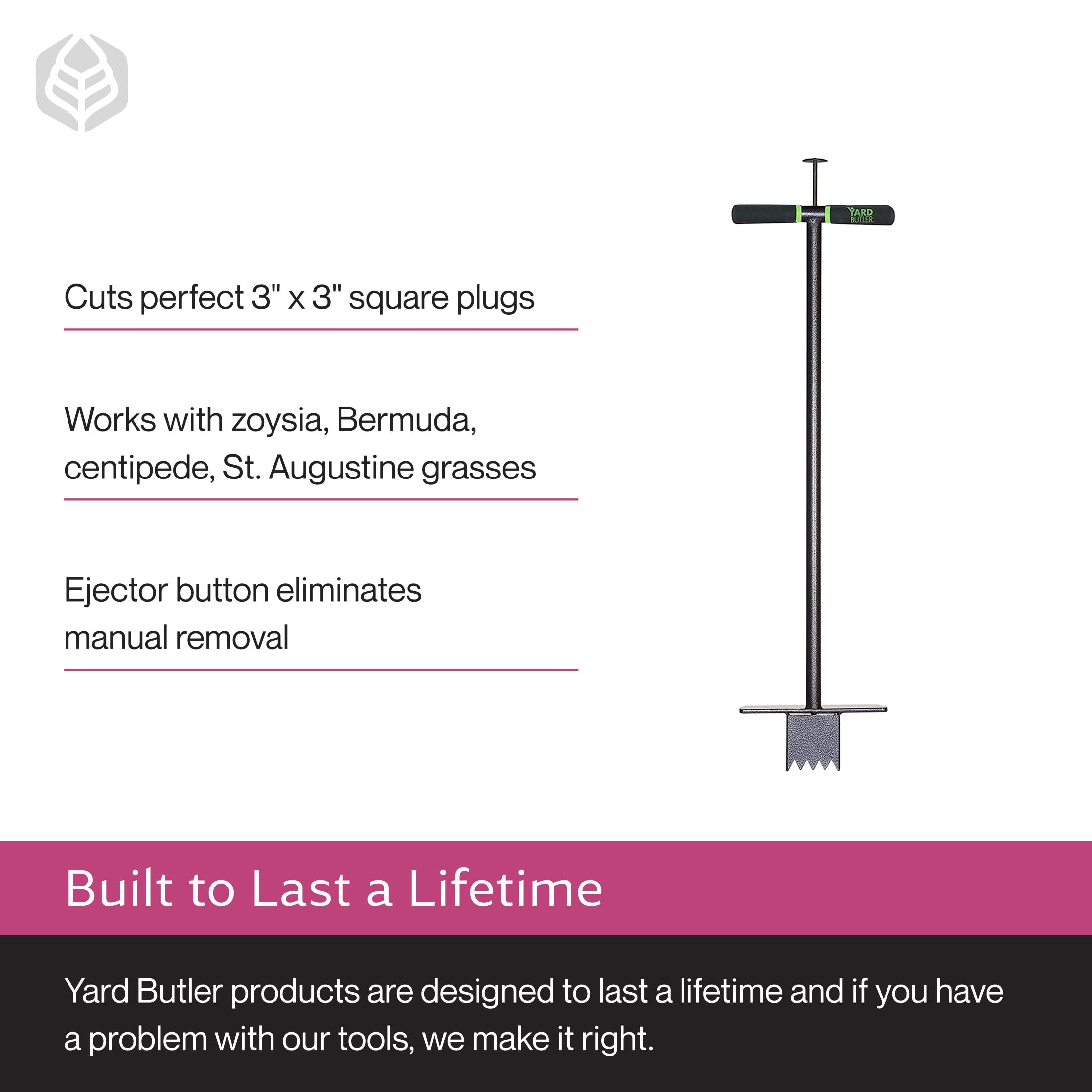 Yard Butler 3x3 plug beside ruler showing precise plug size for consistent patches