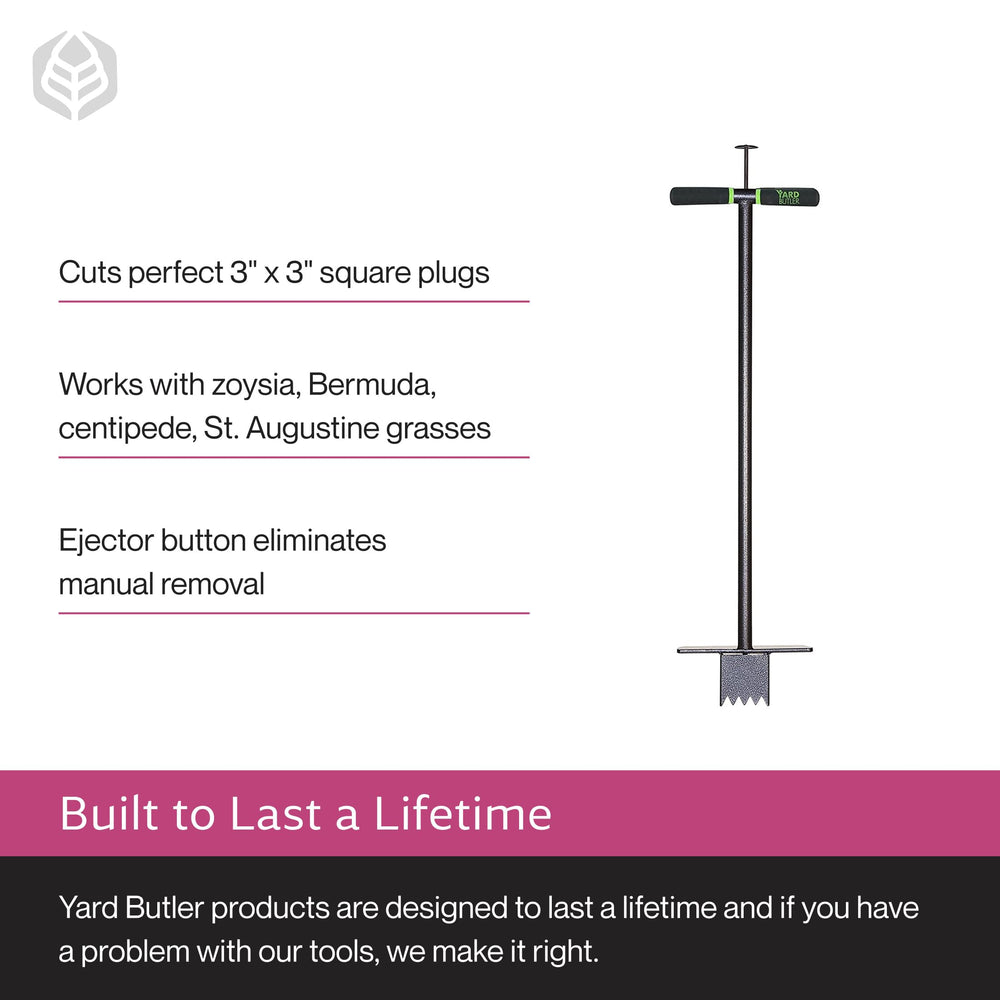 Yard Butler 3x3 plug beside ruler showing precise plug size for consistent patches
