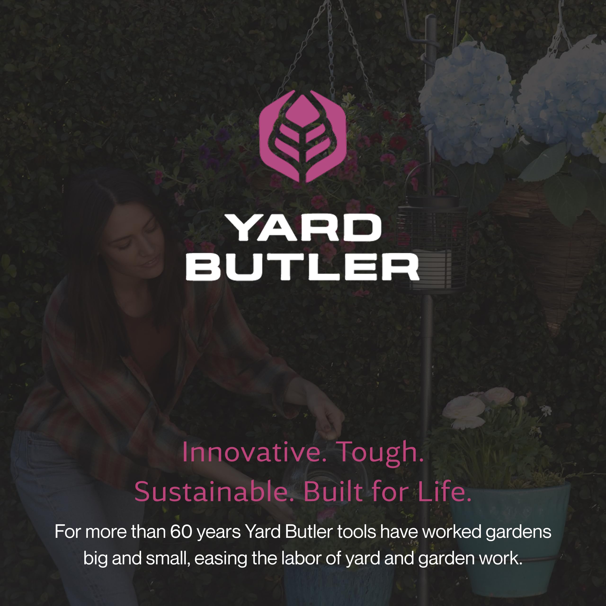 Yard Butler beside a chair for size comparison showing compact footprint benefit