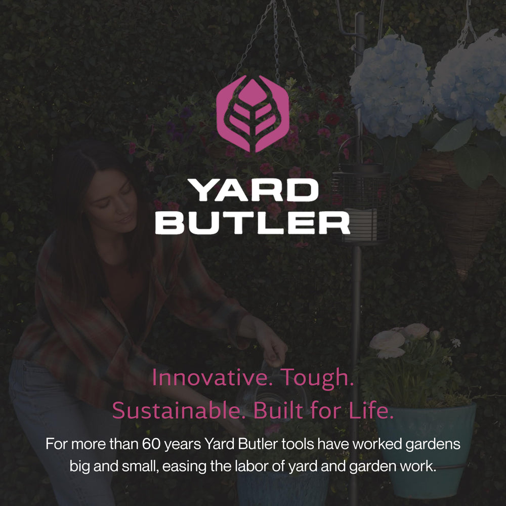 Yard Butler beside a chair for size comparison showing compact footprint benefit