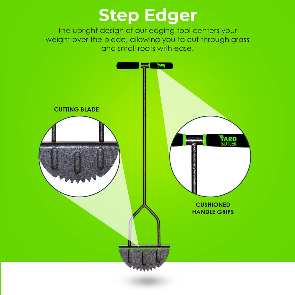 Yard Butler step edger cushioned handle closeup for comfortable grip