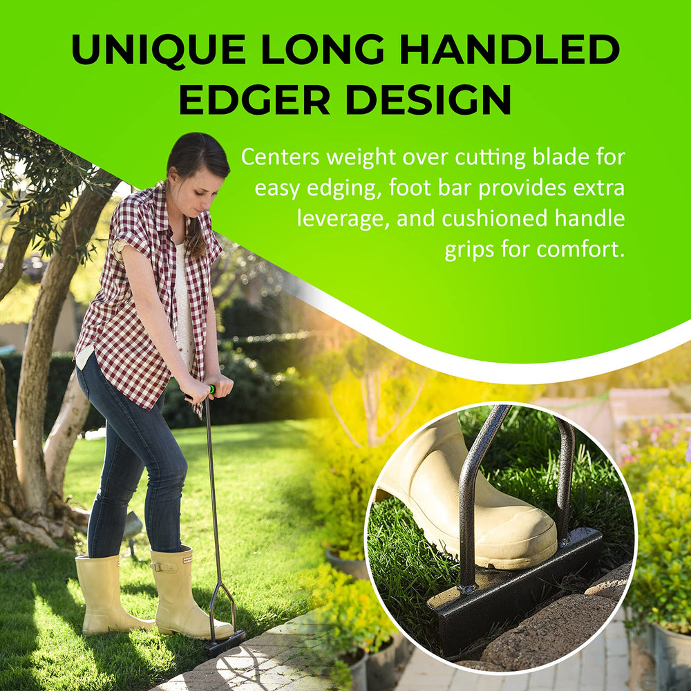 Yard Butler step edger in use creating crisp sidewalk lawn edge