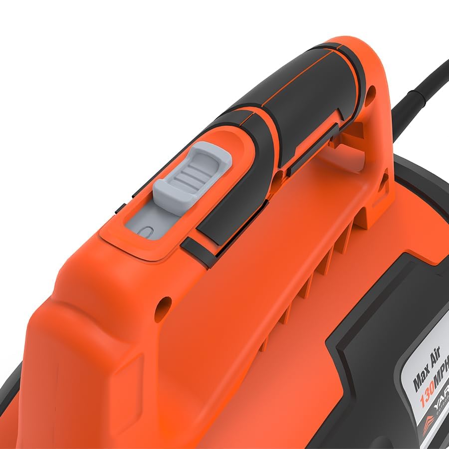 Yard Force beside a rake showing scale and lightweight handling benefit