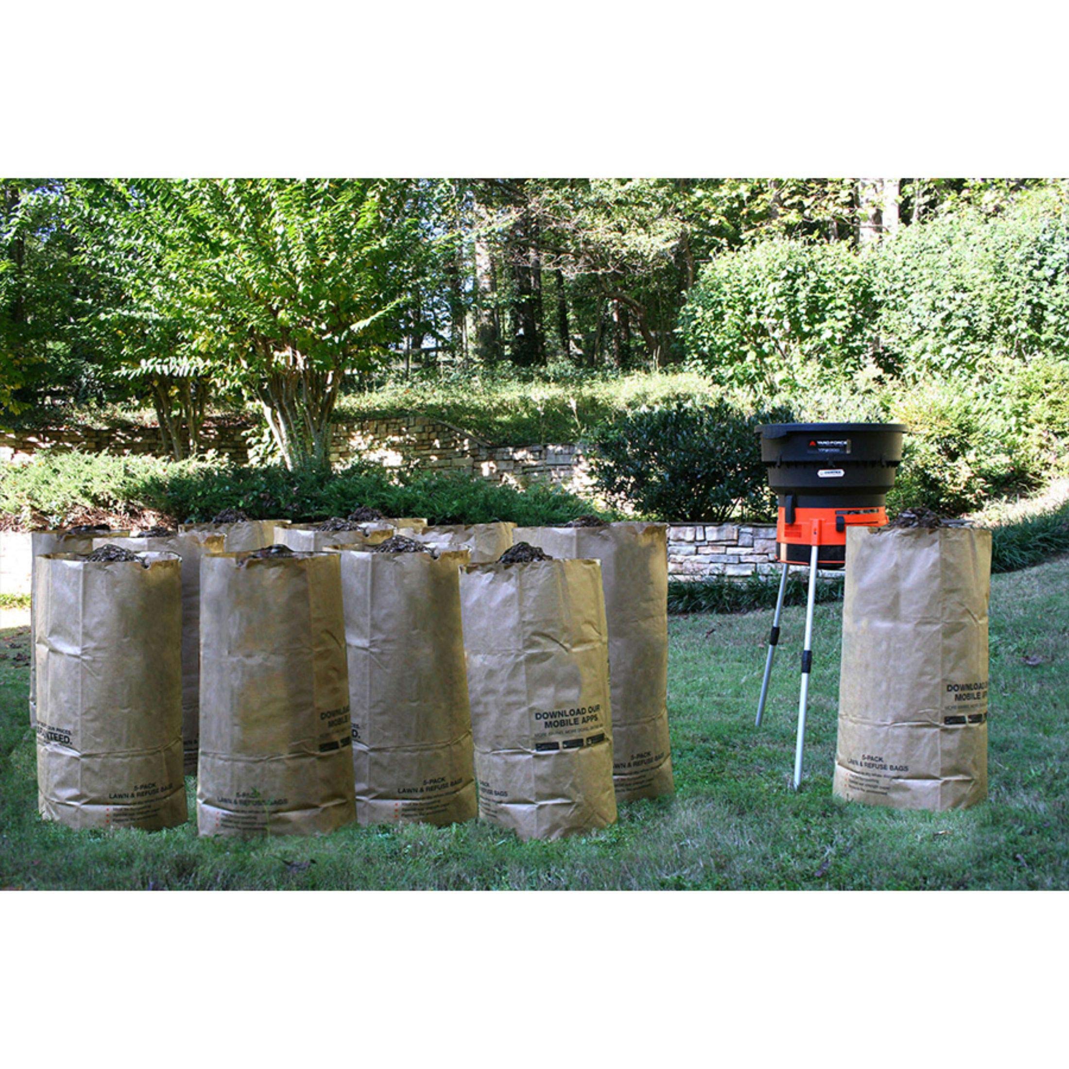 Yard Force mulcher shredding leaves outdoors demonstrating efficient mulching benefit