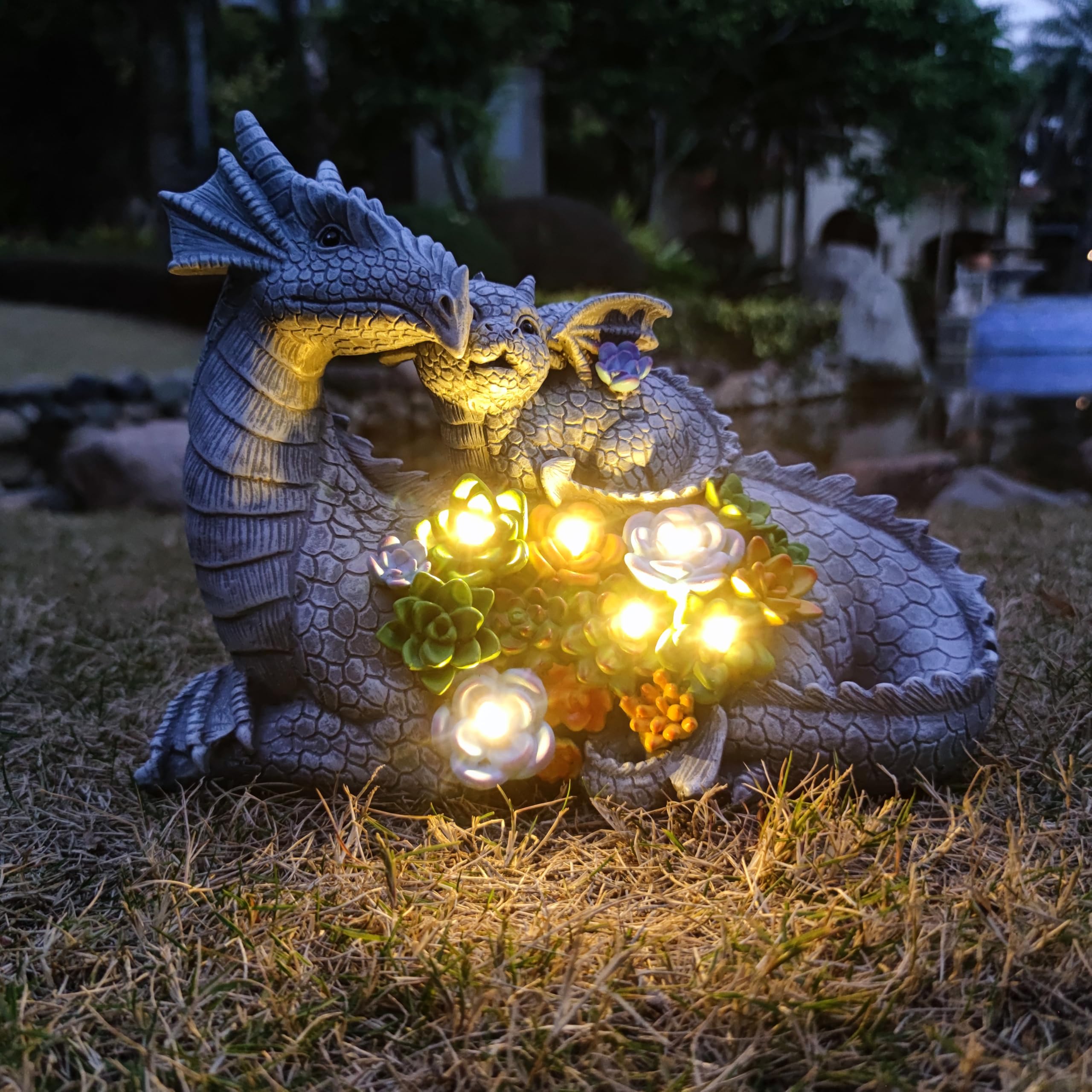 Yardancer dragon front view showing mother and baby, decorative focal point