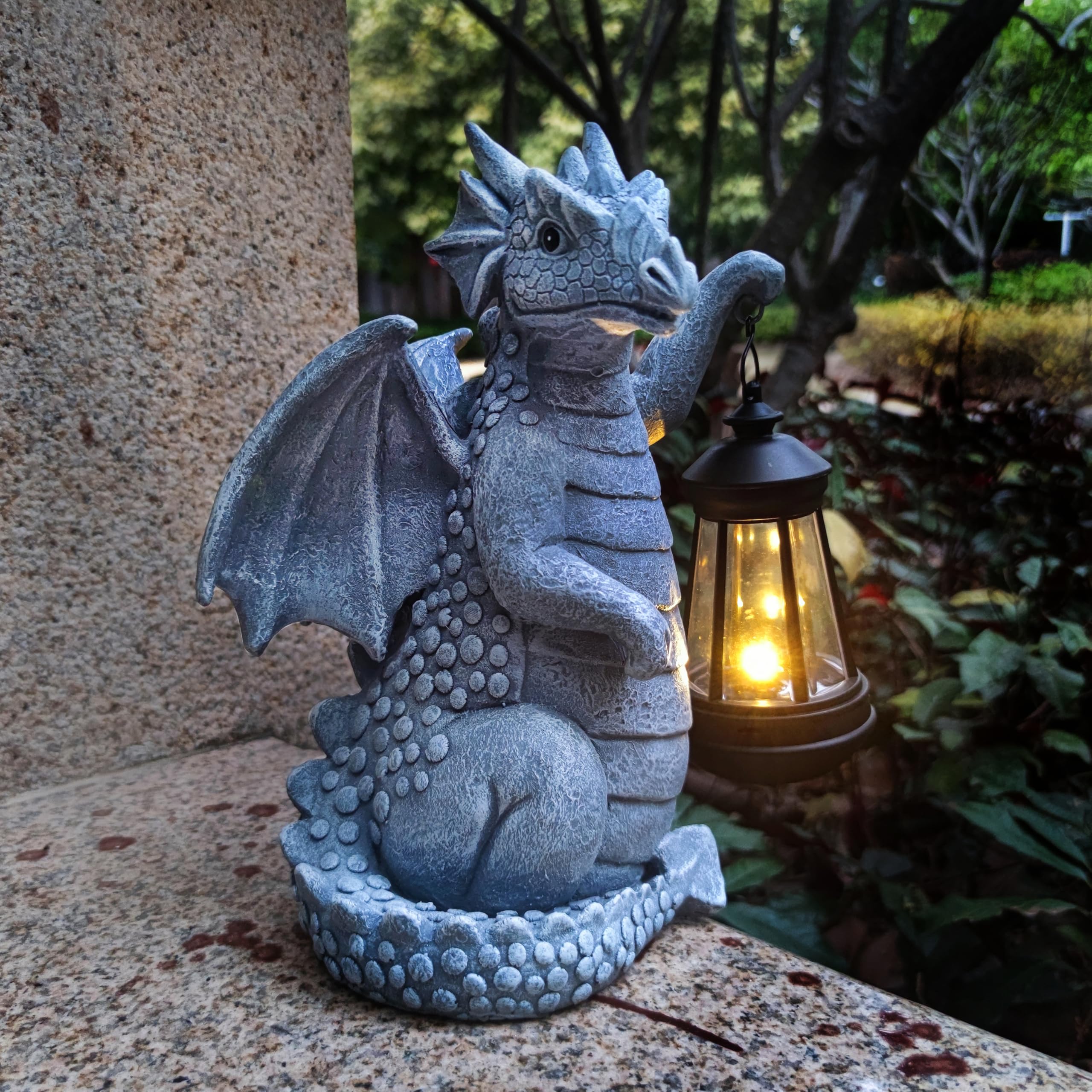 Yardancer dragon front view showing lantern and decorative detail, enhances patio ambiance