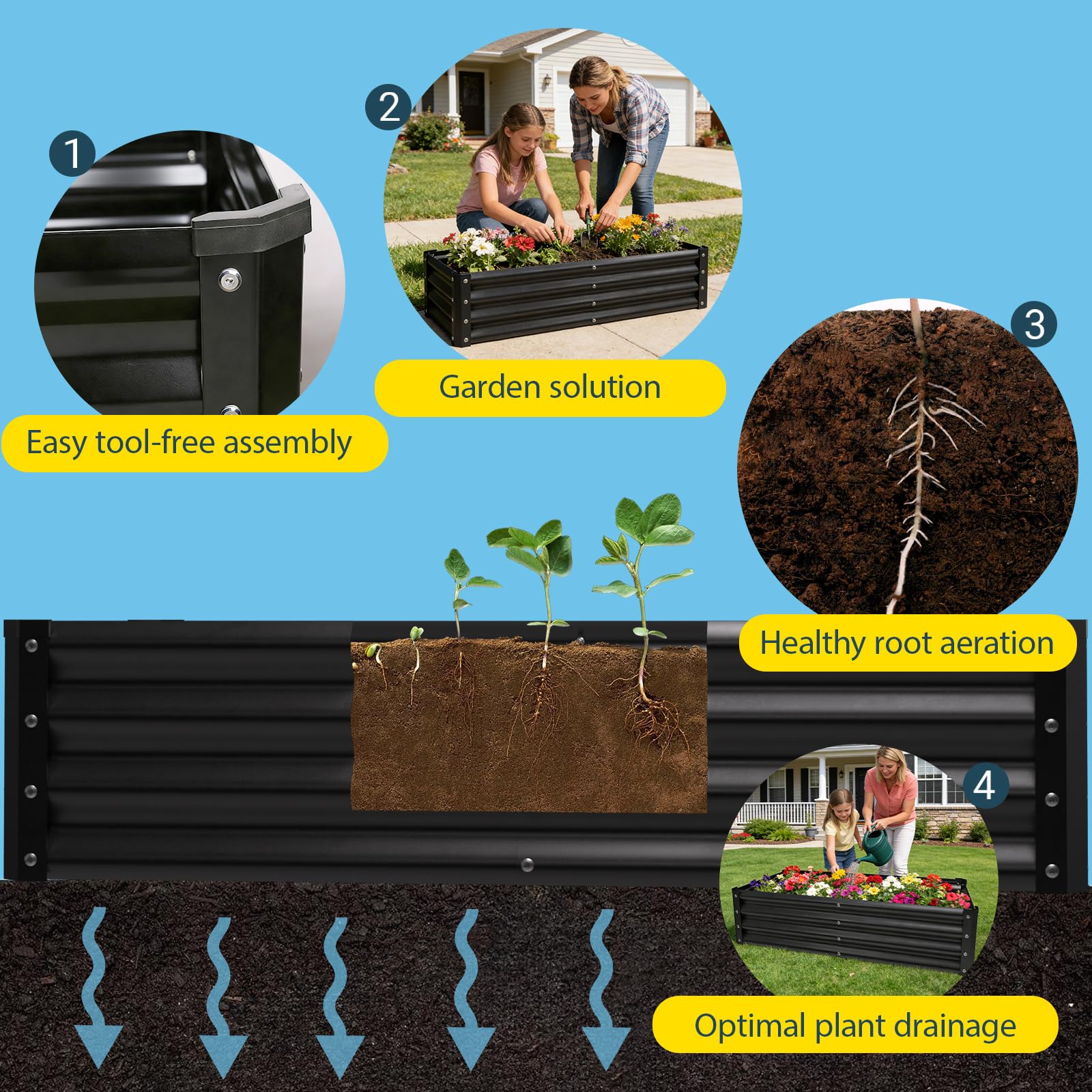 Yardbliss bed on patio showing true scale and space-saving footprint