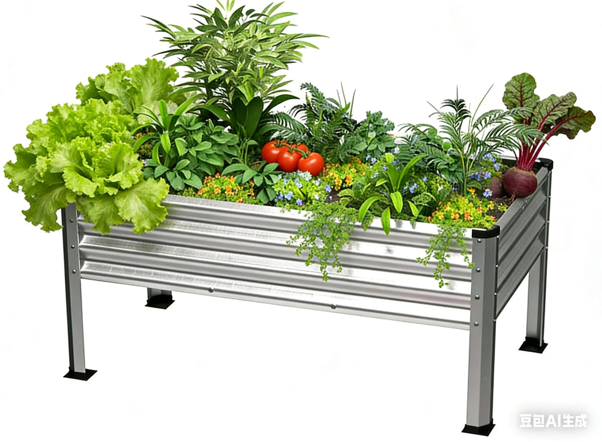 Yardbliss front view of galvanized raised bed showing sturdy construction and space for planting