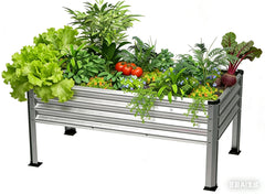 Yardbliss front view of galvanized raised bed showing sturdy construction and space for planting
