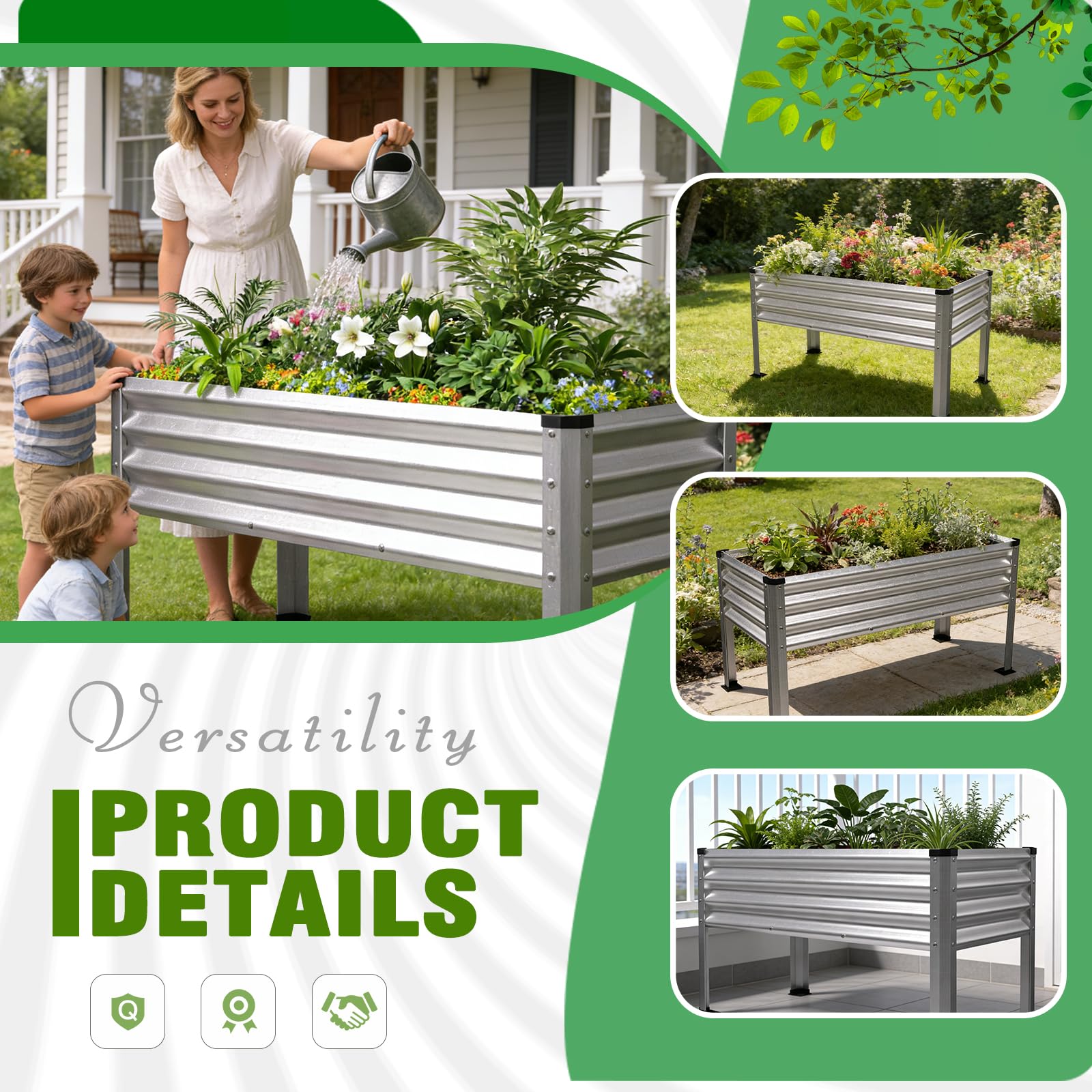 Yardbliss size compared with garden tools showing adequate planting capacity and scale