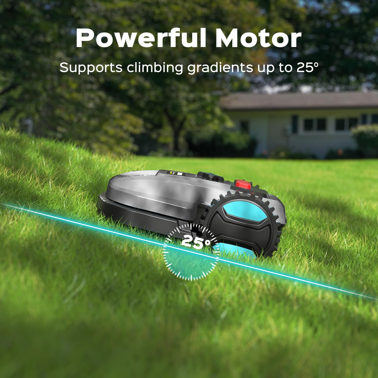 YARDCARE mower on lawn showing tidy cut and low-noise operation benefit