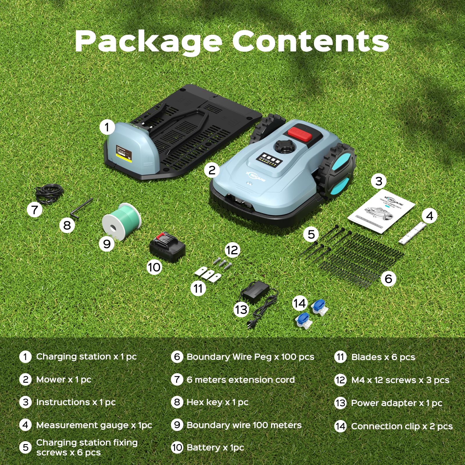 YARDCARE mower operating in backyard showing quiet automated lawn care benefit