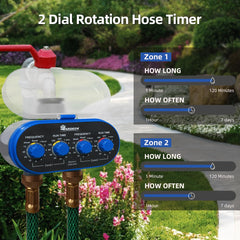 Yardeen close-up of dual valves and hose ports illustrating independent zone control
