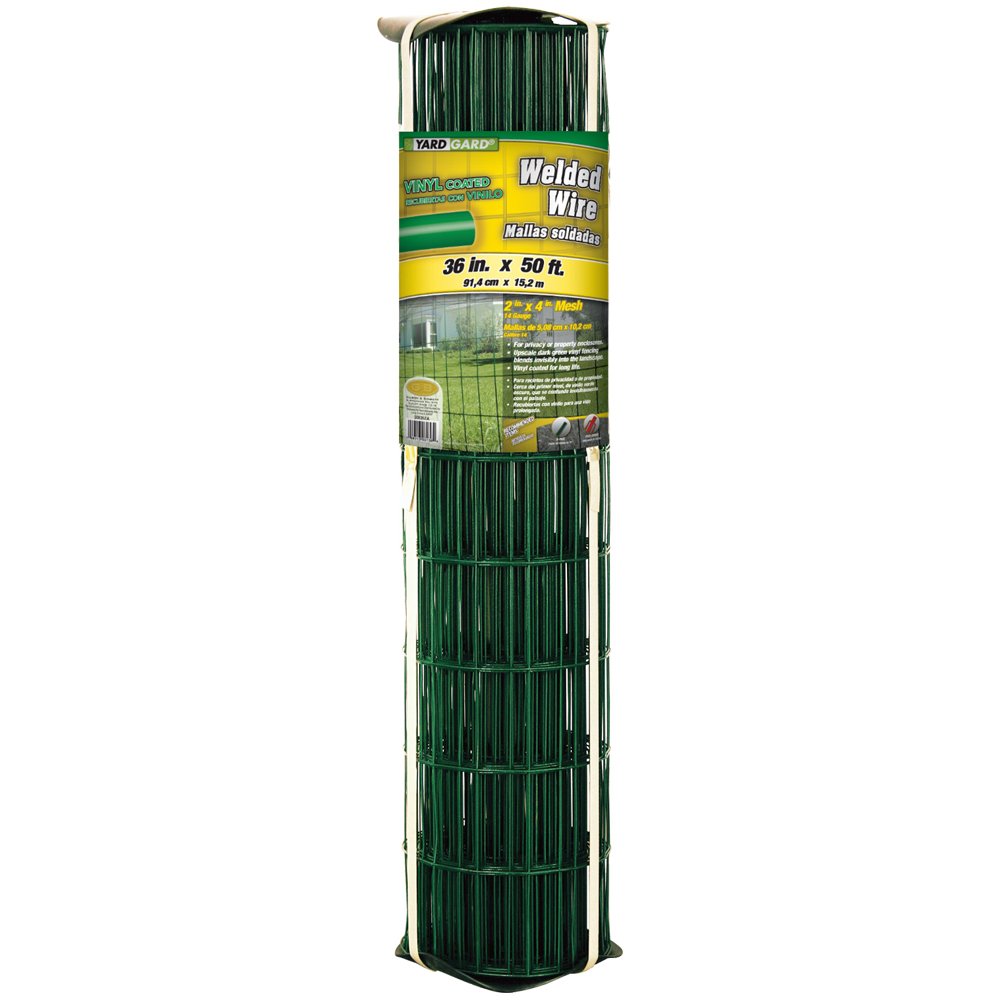 YARDGARD front view of the 36x50ft roll showing green vinyl coating and labeling for easy selection