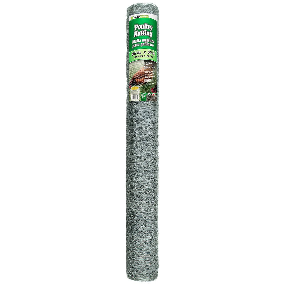 YARDGARD front view of rolled poultry netting showing dimensions and durable finish