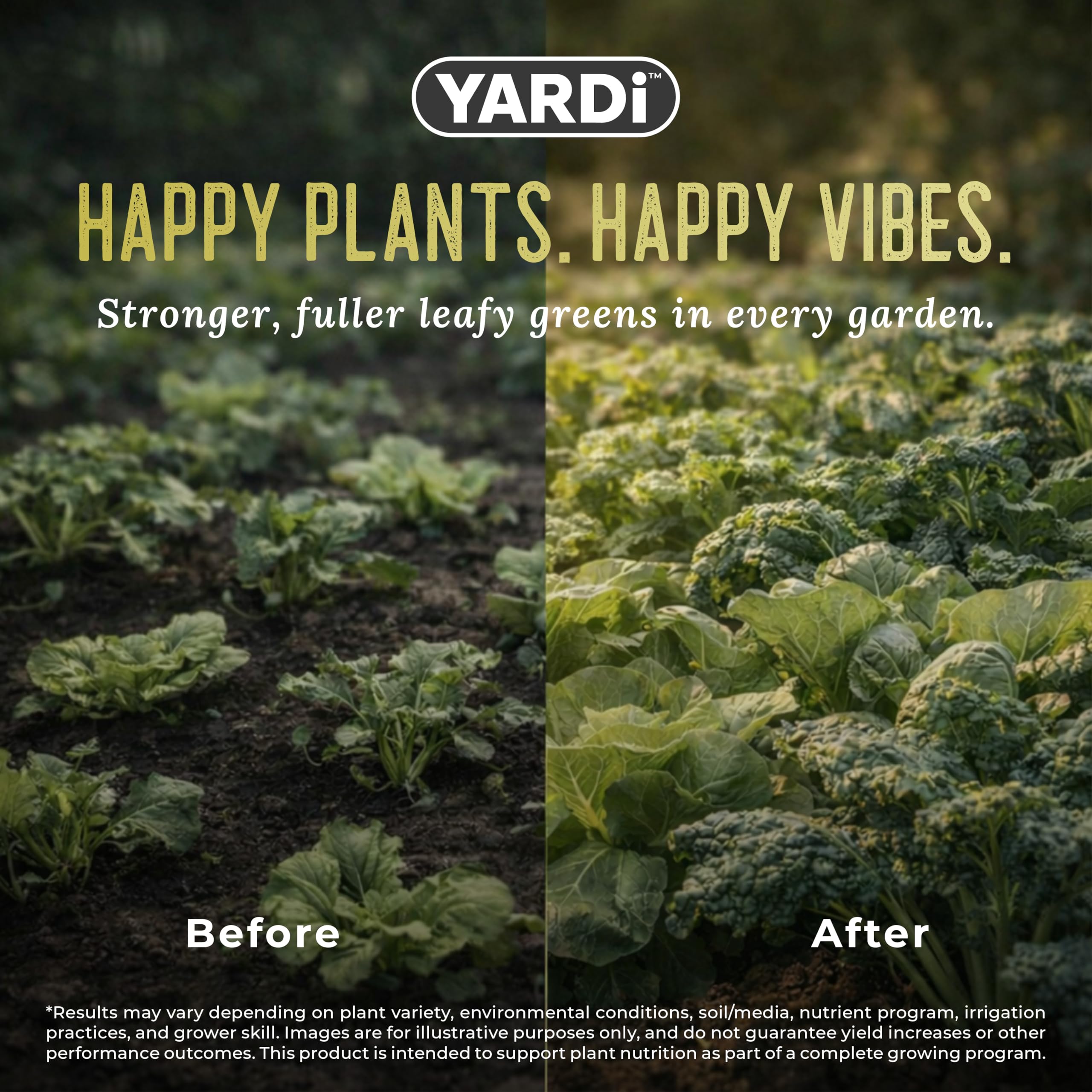 YARDi bottle beside container-grown lettuce showing suitability for patio gardens
