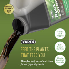 YARDi bottle pouring concentrate into measuring cup for easy mixing