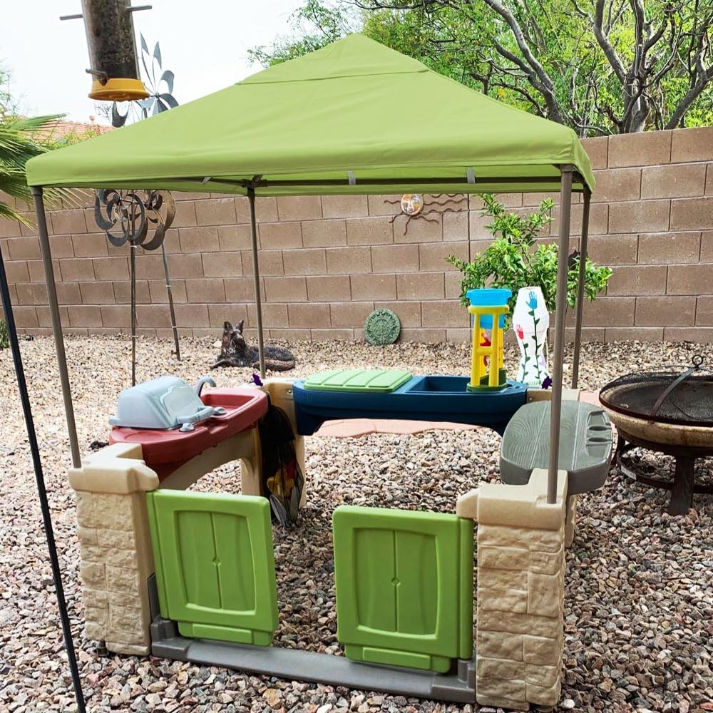 YardJoyliz side profile illustrating overhang and rain-shedding coverage benefit