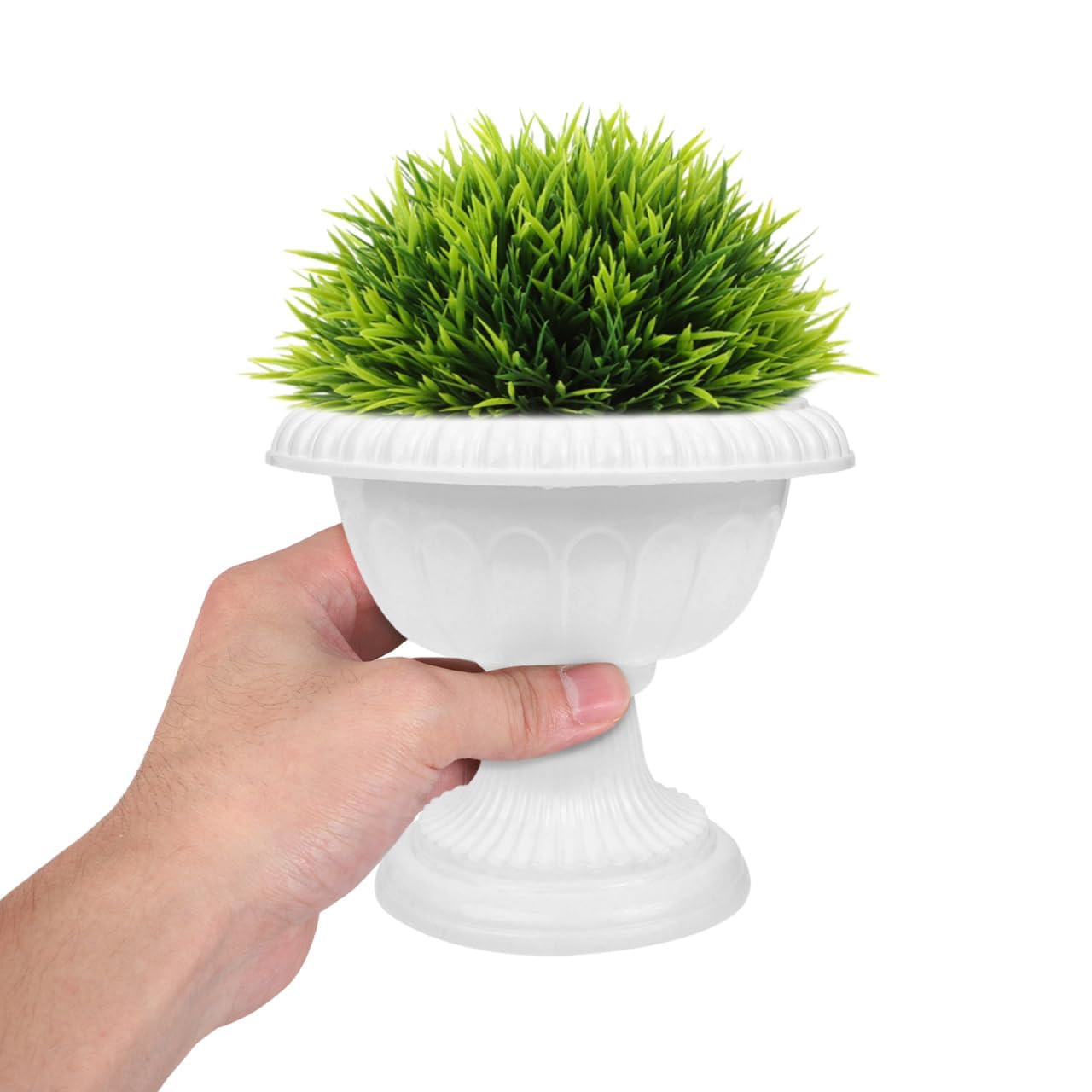Yardwe urns on patio showcasing durable plastic use for covered outdoor displays