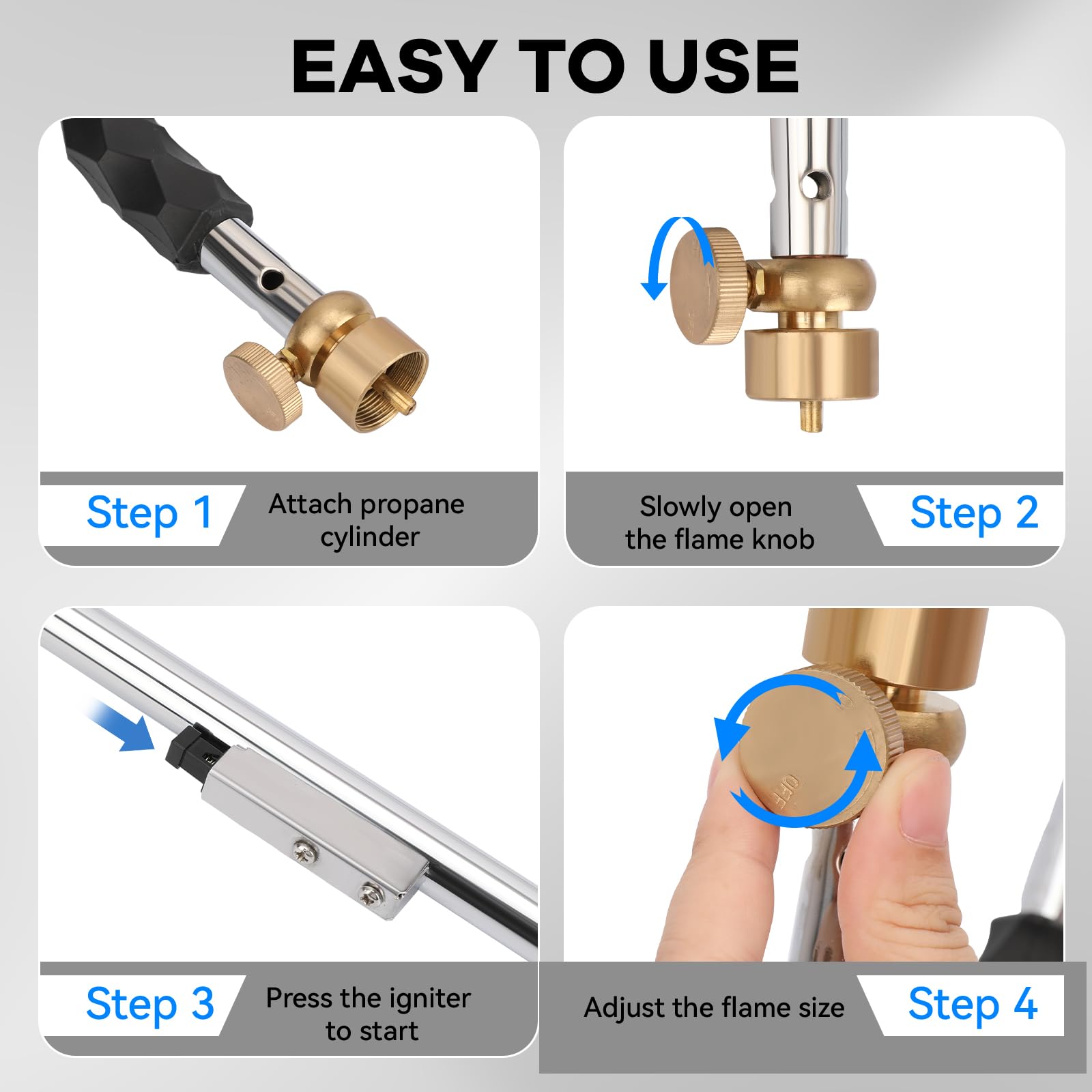 Yardwizard igniter button with active flame for quick, match-free starts