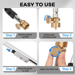 Yardwizard igniter button with active flame for quick, match-free starts
