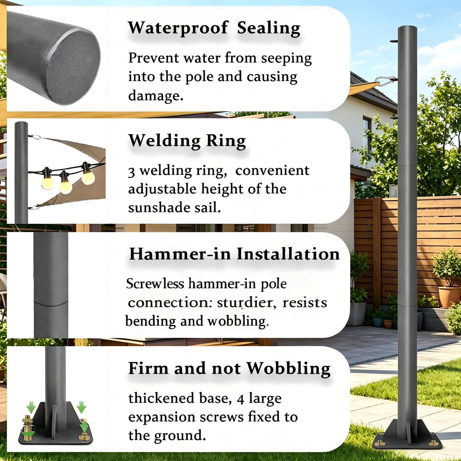 YarPoole triple welded top rings detail offering adjustable attachment points