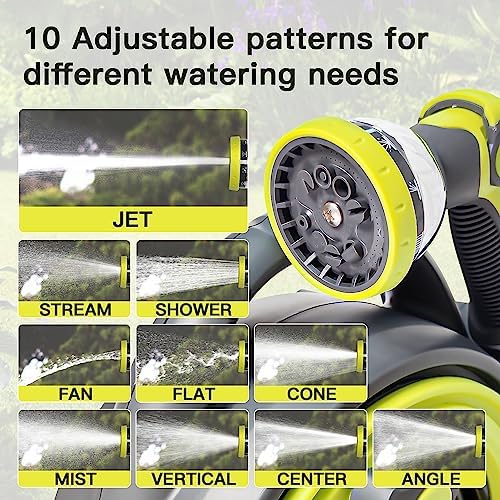 YASHINE zinc-alloy 10-pattern nozzle in hand showing ergonomic control and water savings