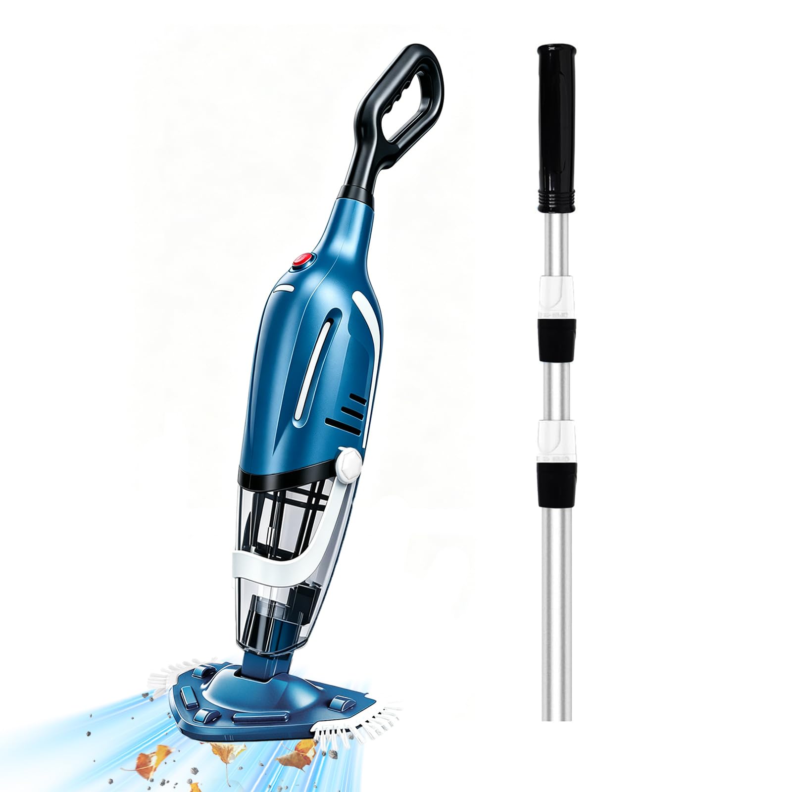YASHINE front view of cordless pool vacuum showing compact design and portability benefit