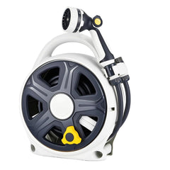 YASHINE front view of retractable hose reel showing compact design and storage benefit