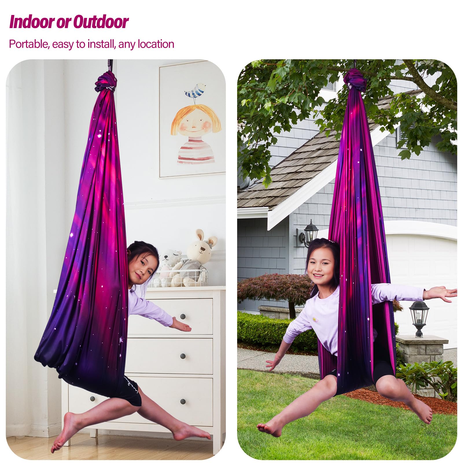 Yatoco swing hung in bedroom demonstrating relaxing home use