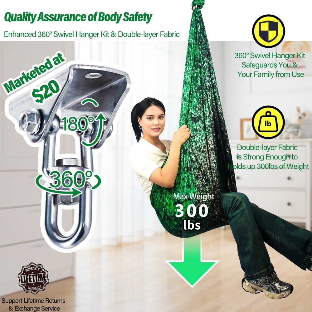 Yatoco swing with child inside demonstrating calming, secure fit