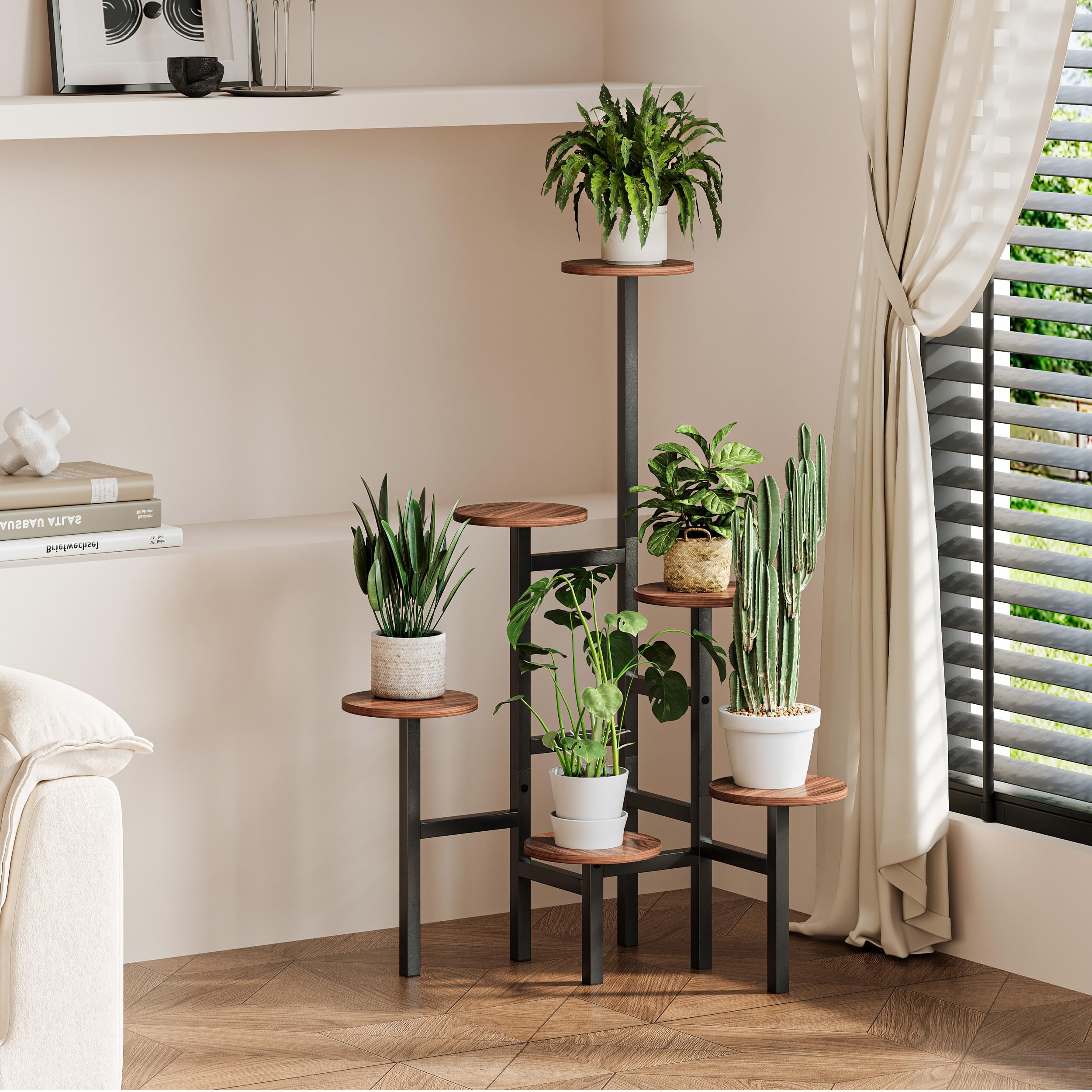 YAUKTAK front view corner plant stand showing vertical plant organization and space saving
