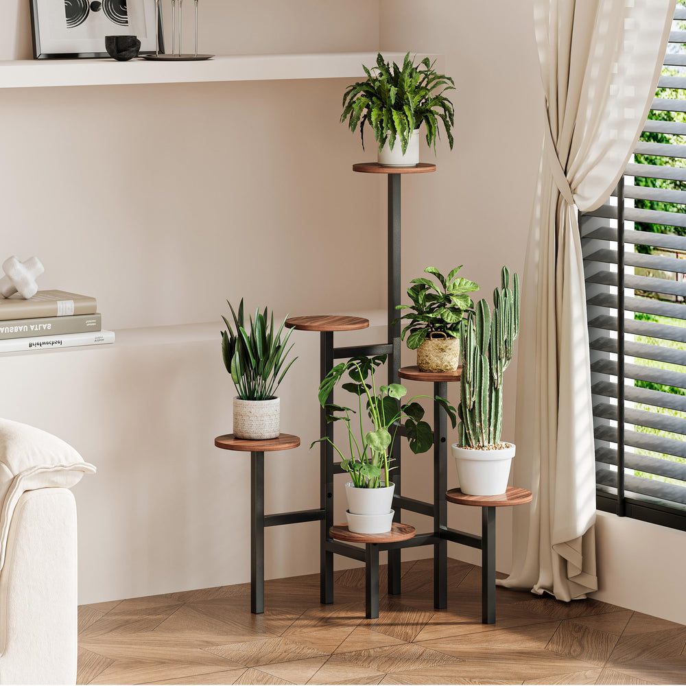 YAUKTAK front view corner plant stand showing vertical plant organization and space saving