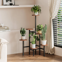 YAUKTAK front view corner plant stand showing vertical plant organization and space saving