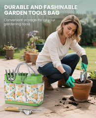 YAUNGEL open storage tote with pockets keeping tools organized and easy to access in the garden