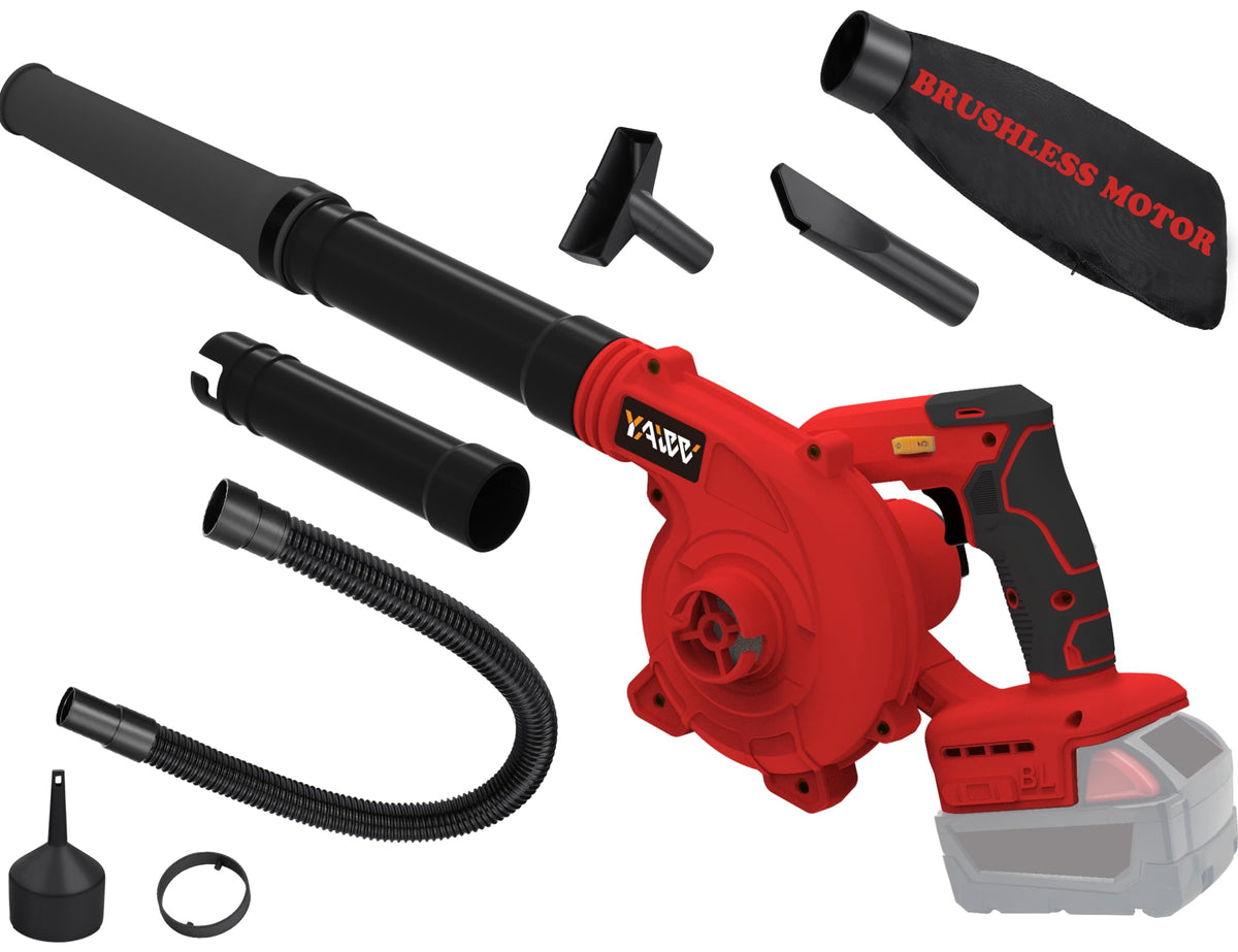 YAWV cordless blower front view showing compact profile and handle for easy handling