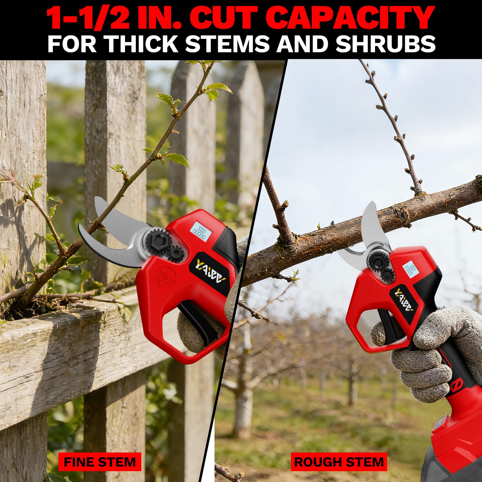 YAWV pruning in orchard setting showing efficient branch cutting and time saving benefit