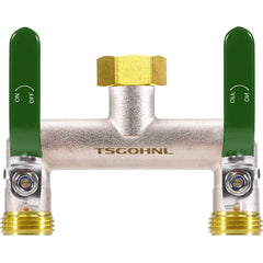 Yayamz brass splitter front view showing dual outlets and solid construction for reliable dual watering