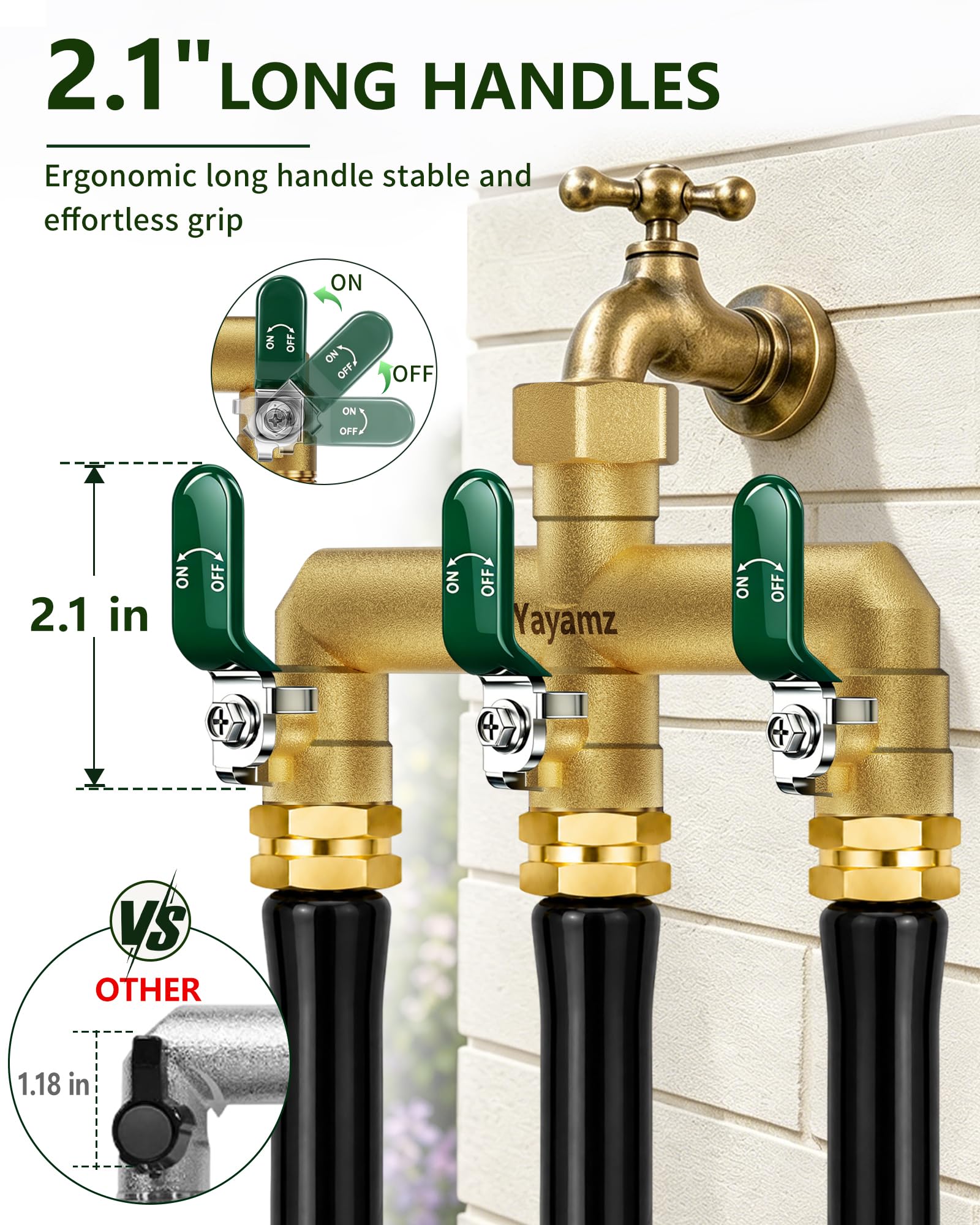 Yayamz 90-degree downward outlets demonstrating simpler hose routing and less stress
