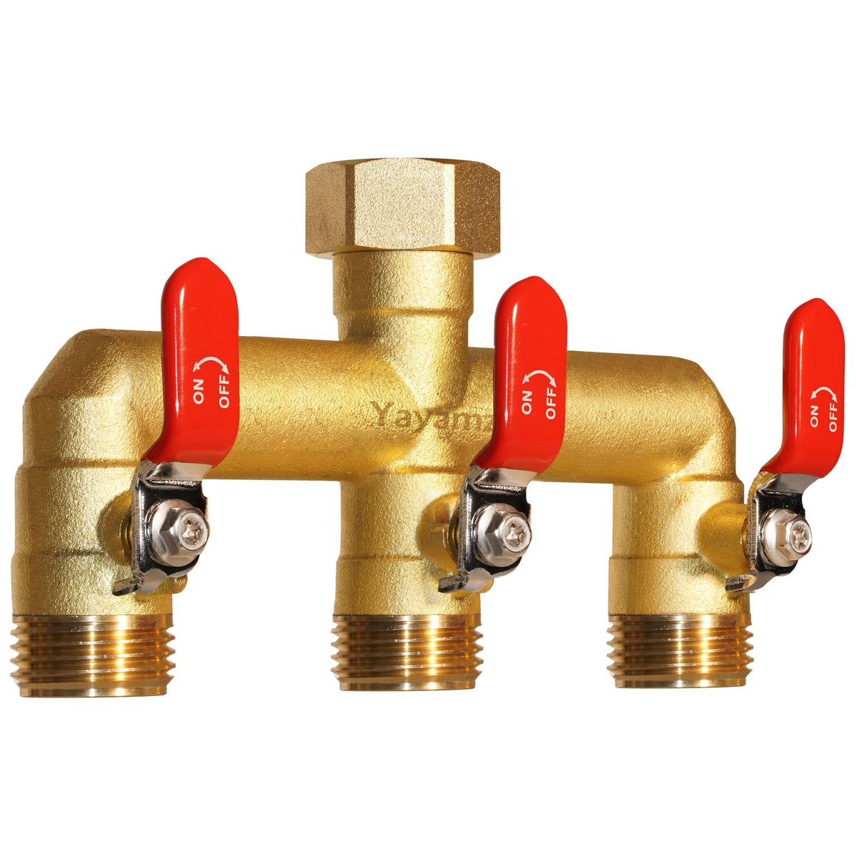 Yayamz front view of brass splitter showing robust build and easy installation
