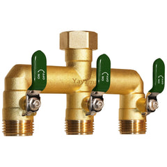 Yayamz front view of solid brass splitter showing sturdy build and reliable performance
