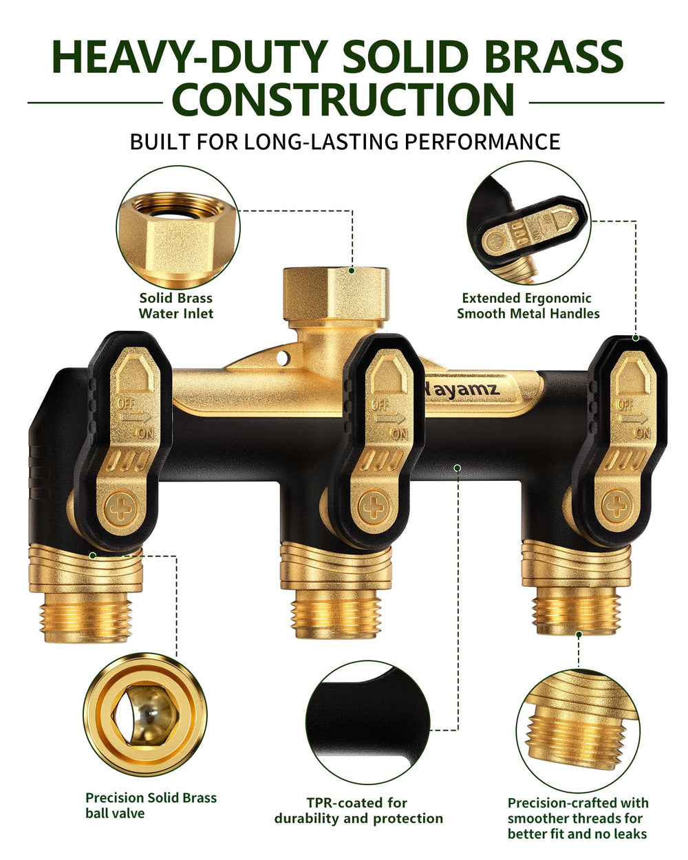 Yayamz close-up of long ergonomic handle for easier valve control and better leverage