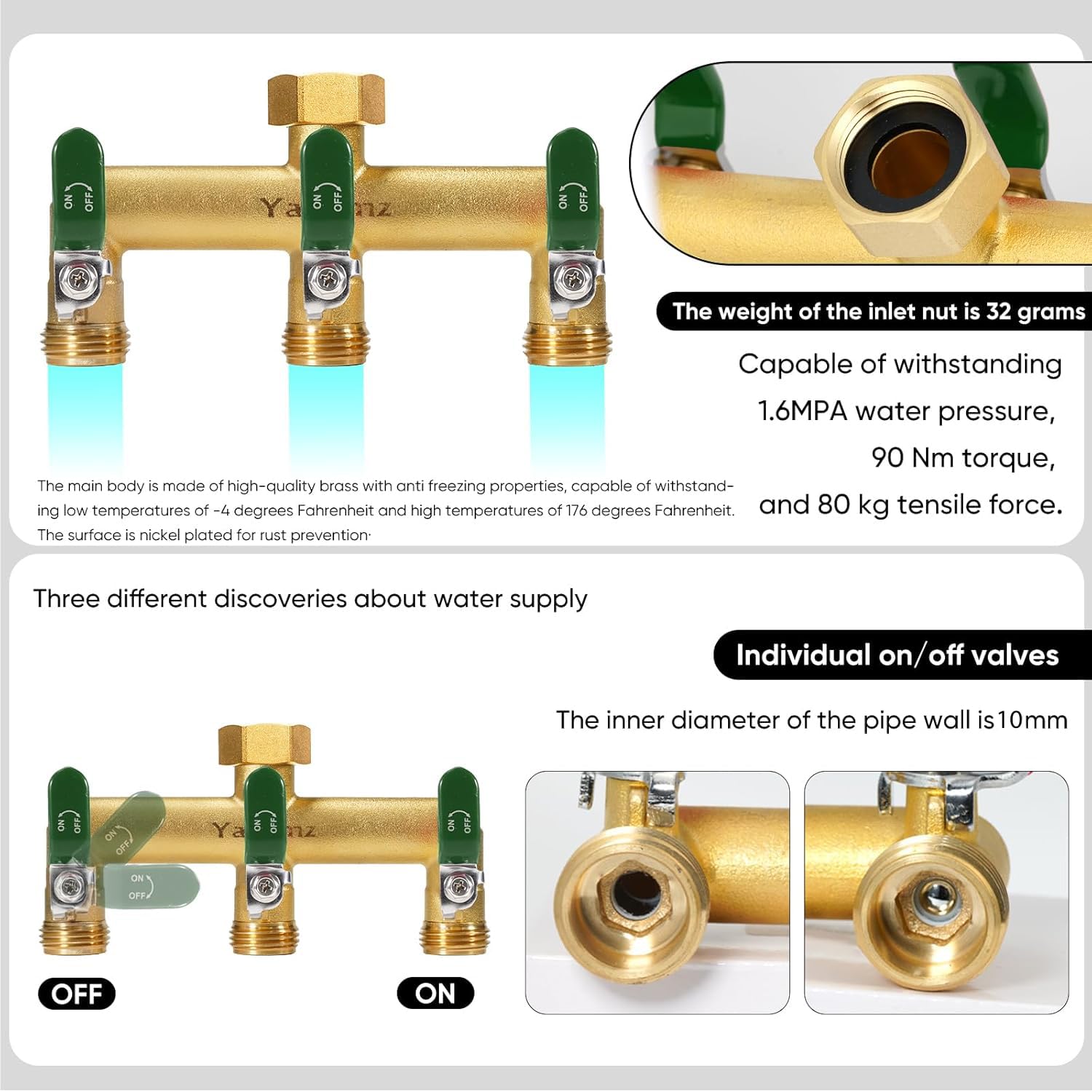 Yayamz hex inlet nut detail demonstrating reinforced brass for stronger, leak-resistant connection