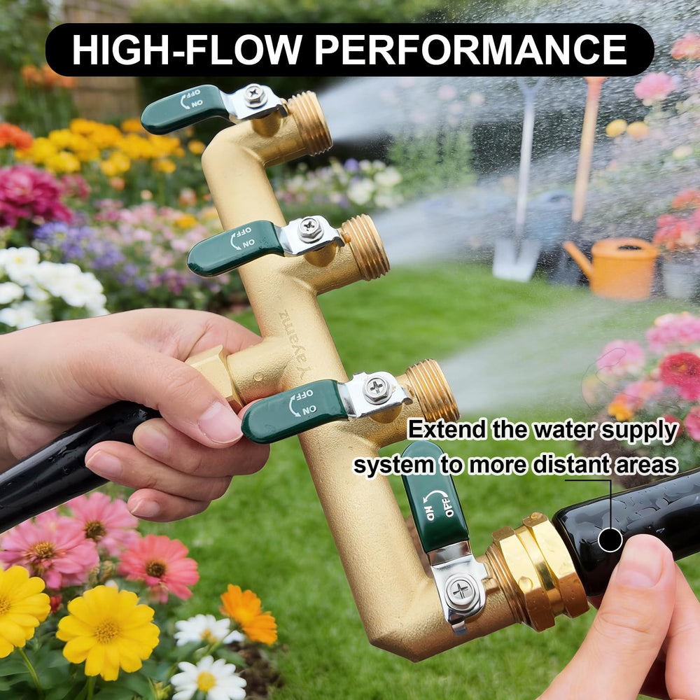 Yayamz lifestyle garden setup with multiple hoses and timers for convenience