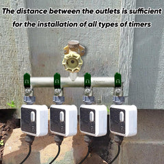 Yayamz outlets with hose timer attached demonstrating wide spacing to fit accessories