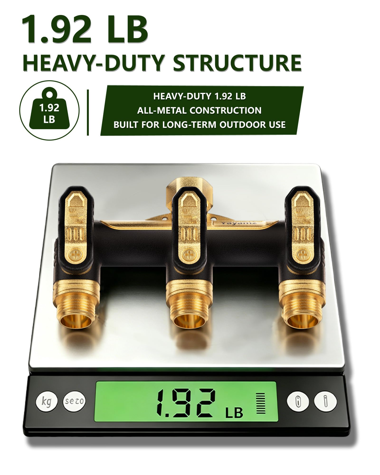 Yayamz beside a ruler and box to show scale and 1.92 lb heavy-duty construction