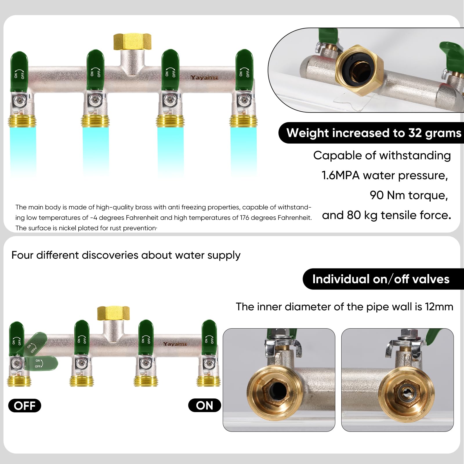 Yayamz side profile with inlet nut showing strong brass construction for leak resistance